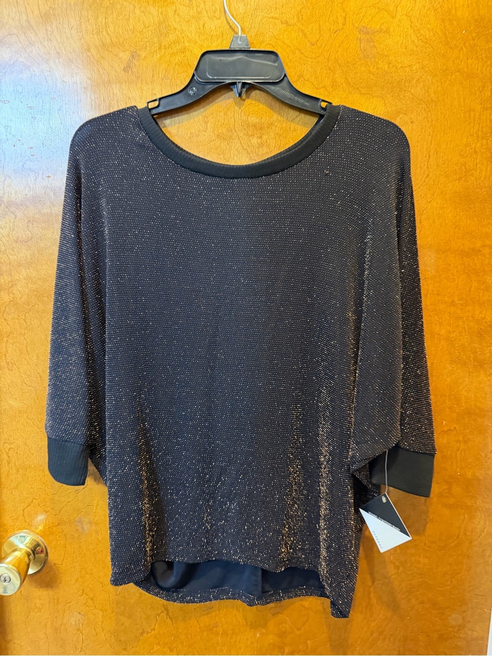 Paperoc black gold glitter short sleeve blouse new women’s size L
